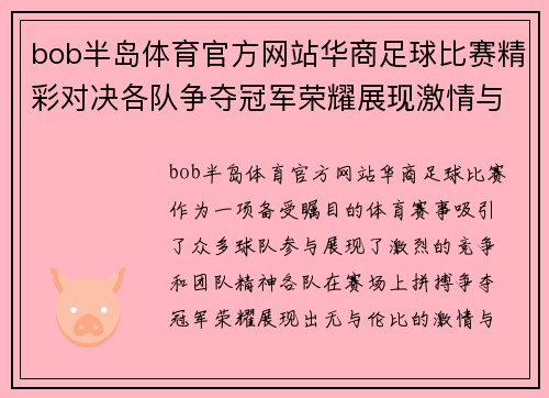 bob半岛体育官方网站华商足球比赛精彩对决各队争夺冠军荣耀展现激情与团队精神